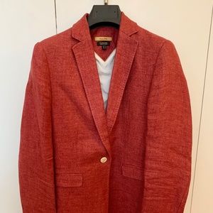 Massimo Dutti Red Linen Notched Lapel Blazer-Sz 4